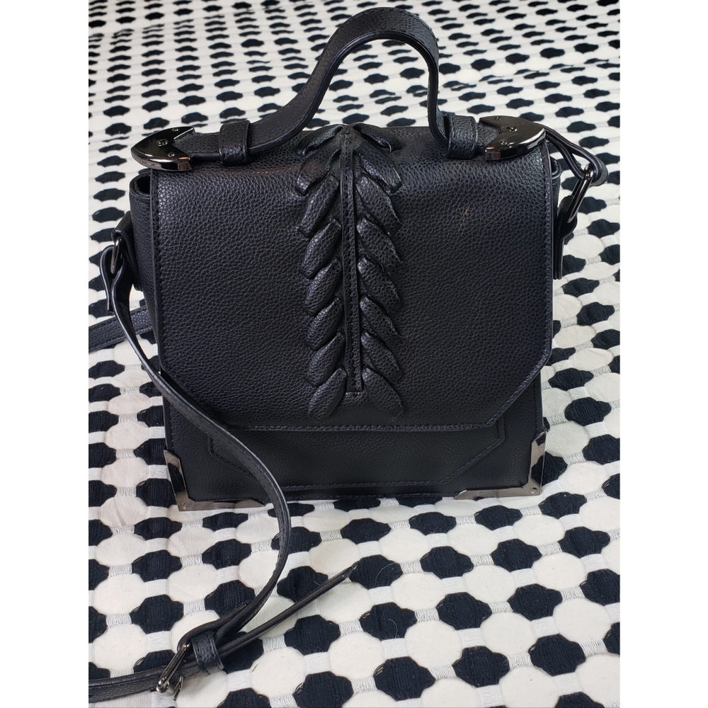 Lionel Black Leather Braided Top Handle Crossbody